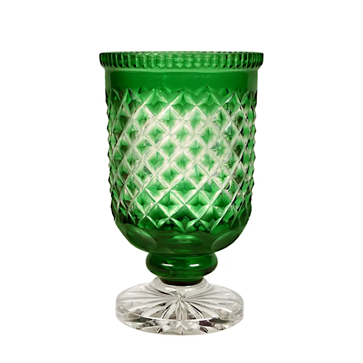 Emerald Diamond Cut Crystal Goblet Vase