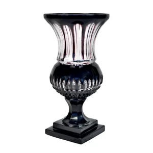 Midnight Black Cut Crystal Pedestal Vase