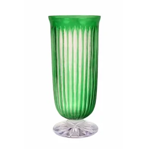 Green Ribbed Crystal Flower Vase