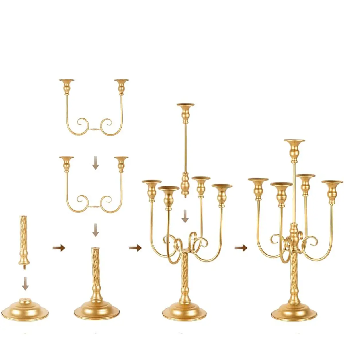 Candles Stiks5 Adjustable Gold Multi-Arm Candelabra Candle Holder - Image 1