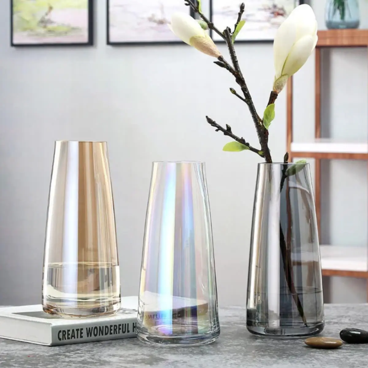 Decoravitive Object3 Modern Iridescent Glass Flower Vase Set (3 Pieces) - Image 1