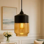 Amber Glass Industrial Hanging Pendant Light