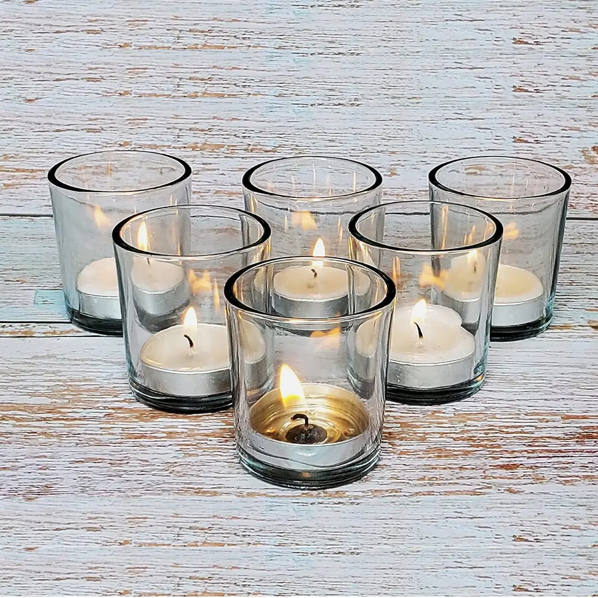 Votives Holder1 Clear Glass Tealight Candle Holder Set (6 Pieces) - Image 1