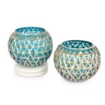 Turquoise Geometric Glass Tealight Candle Holder Set (2 Pieces)